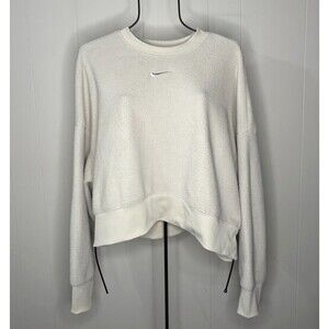 Nike Women's White Ivory Cropped Sherpa Fleece Oversized Sweatshirt Sz‎ L Large